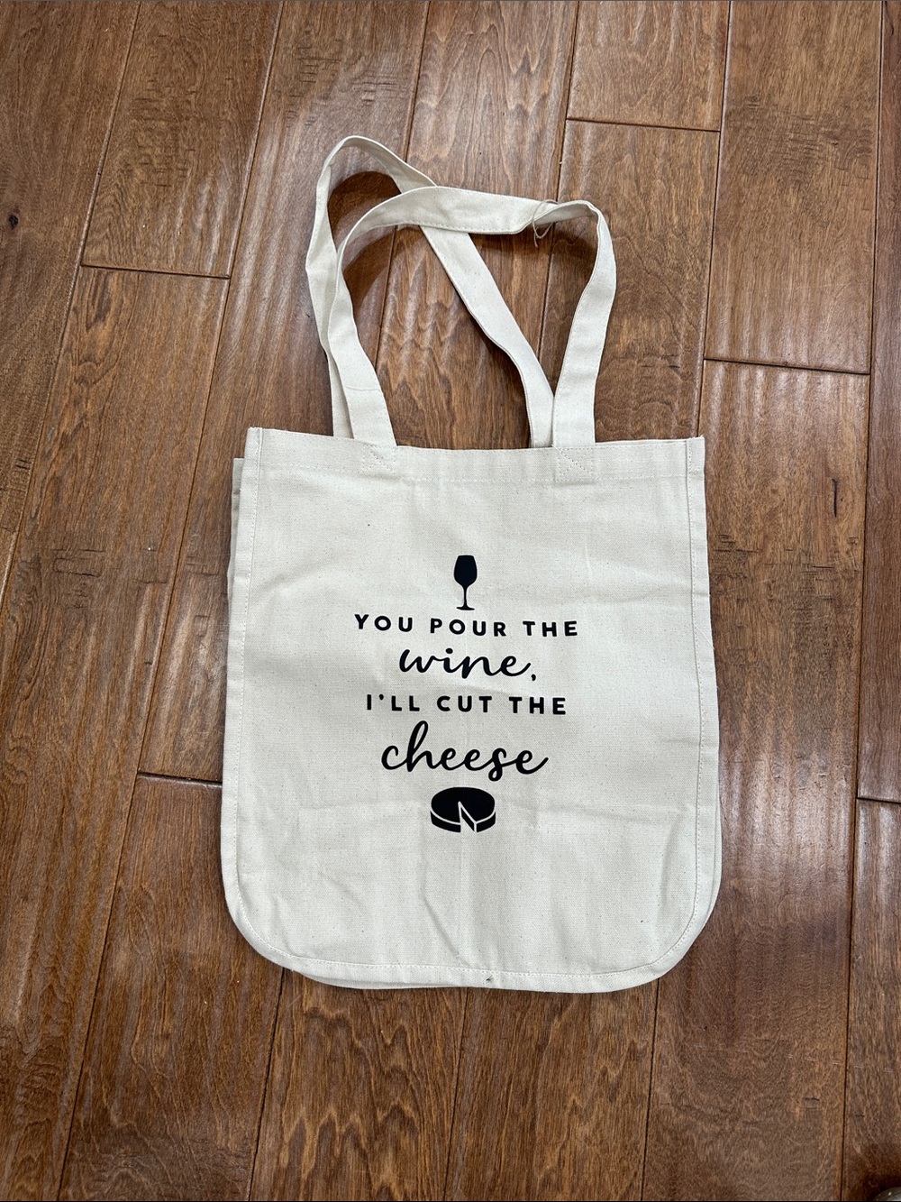 Canvas Tote Bag with Wine & Cheese Quote